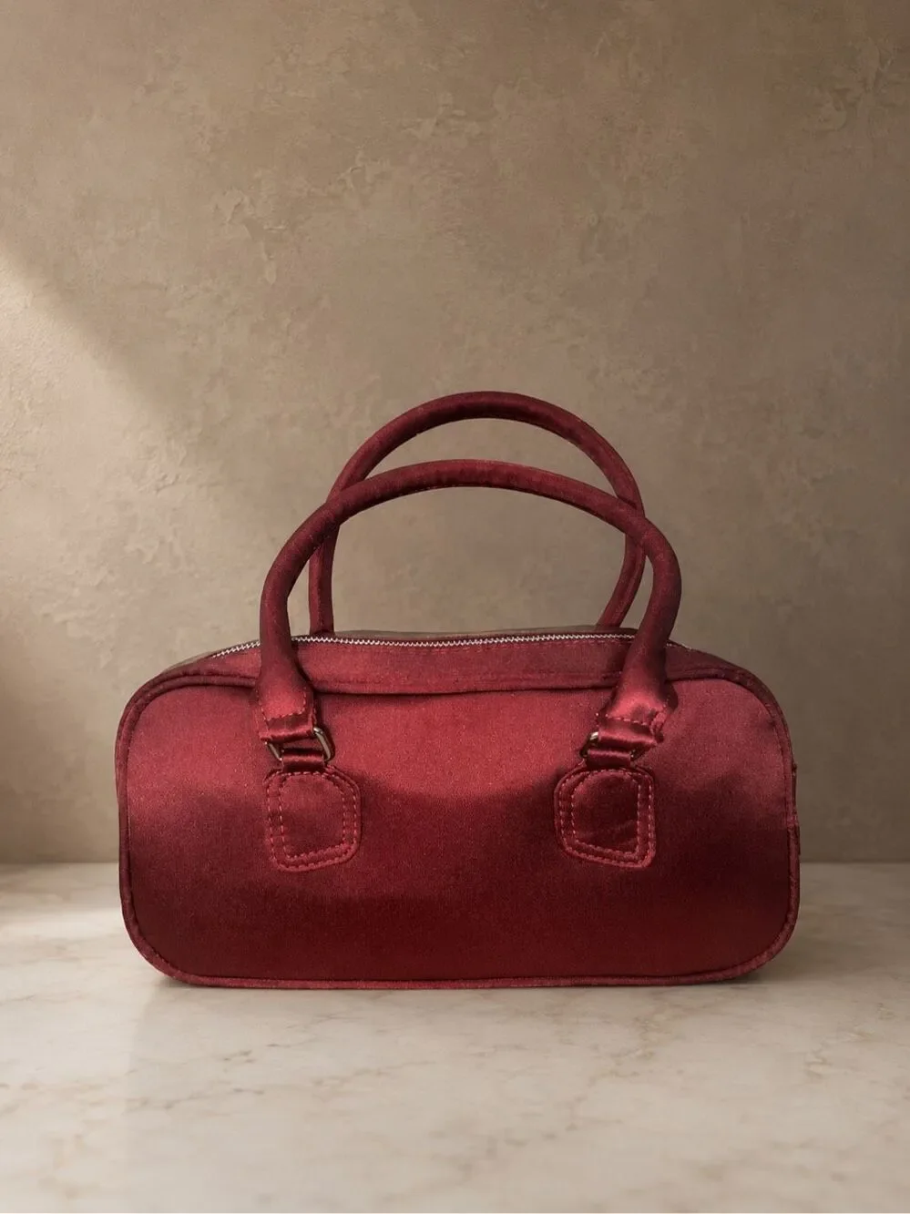 Damson Madder Benny Mini Bowler Satin Bag Burgundy NWT East West Shoulder Bag